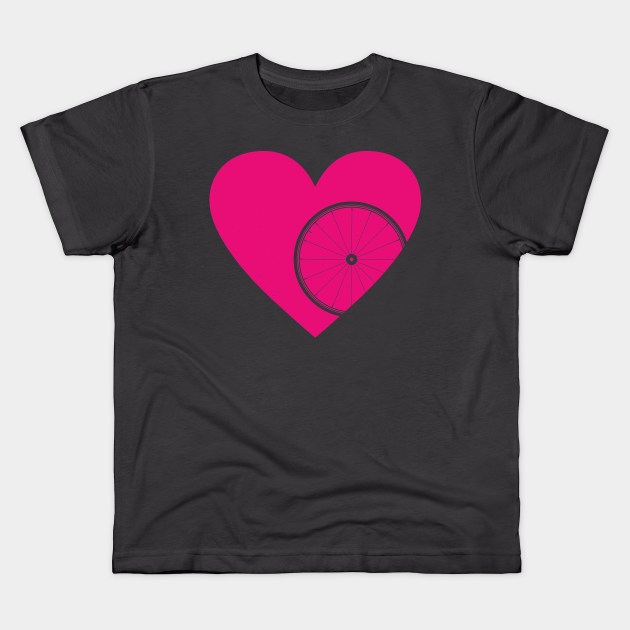 Heart with Road Bike Wheel for Cycling Lovers Kids T-Shirt by NeddyBetty